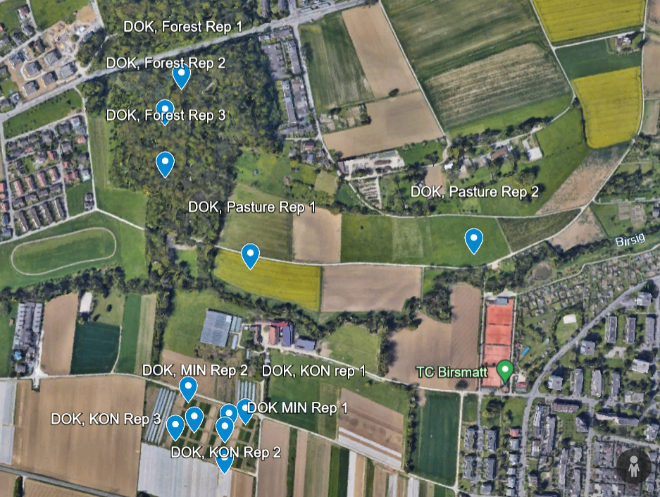 Sampling scheme at the DOK trials, Therwil (south of Basel), Switzerland.